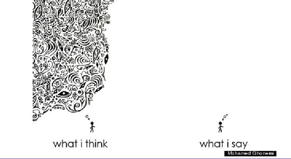 Decorative; "what I think"; "what I say"