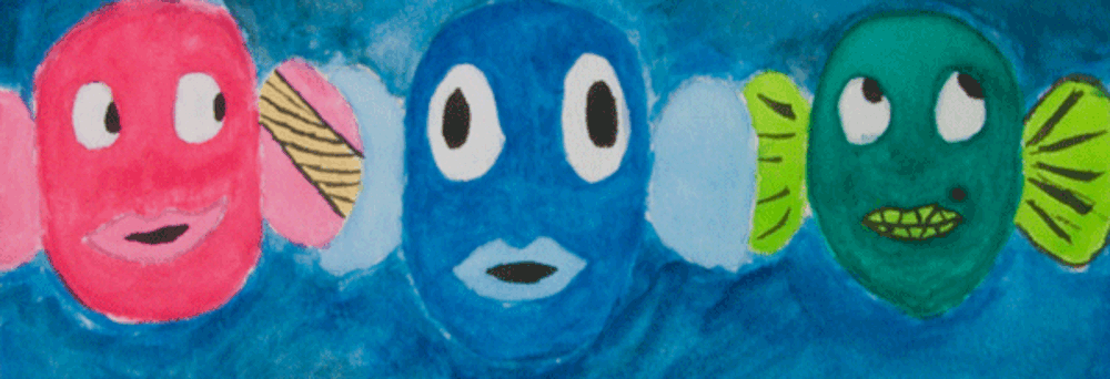 Painting of three fish on a wall