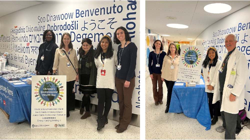 Pediatric Environmental Health and Climate fellows pose for photos in hallway.