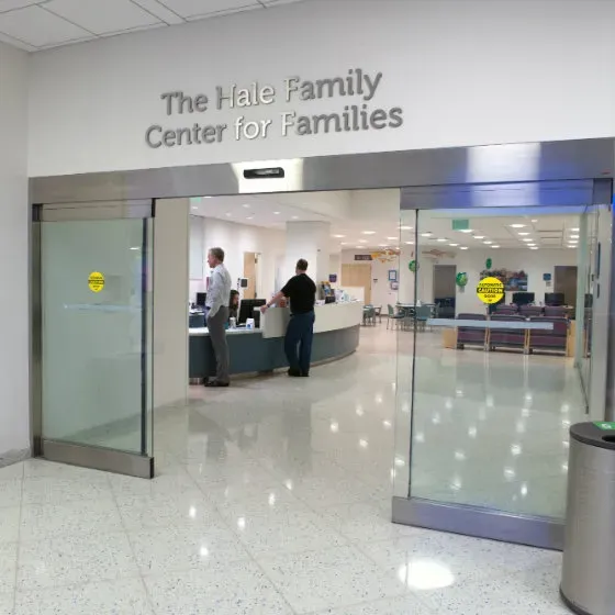 Entrance to The Hale Family Center for Families hospital wing