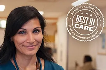 Portrait of woman; with logo for Best in Care Award