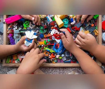 Children play with toy blocks